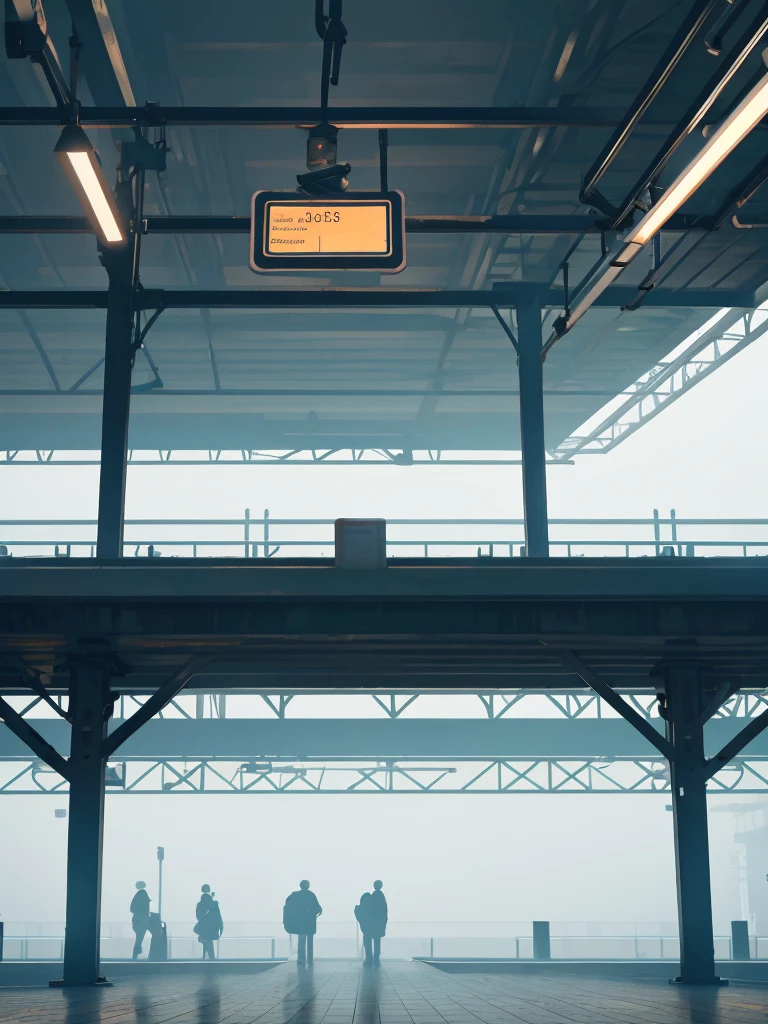 Train station with dense fog on the platform