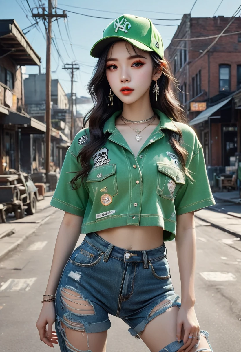 (Transparent Hip Hop Girl:0.65), (Hip-hop costumes:0.65),透明Light线追踪,crazy hip hop style,Baseball cap,Blue denim ripped jeans。Green T-shirt,Surreal, Visual exaggeration, Nano punk,Atomic Punch, gather ,Circuit,Light,♒︎,Pisces, ♓︎,Unreal Engine,Octane Rendering,V-Ray,High Detail ,Super quality,high resolution,Surrealism,16K,Ultra wide angle,satellite view,生物发Light,