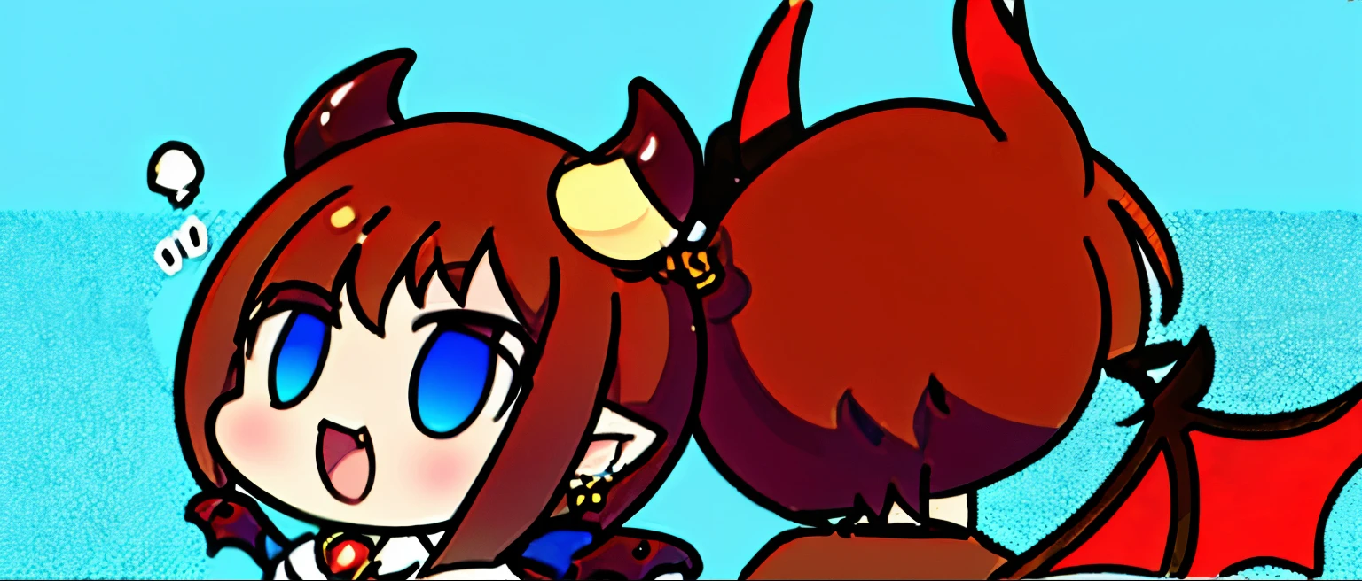 1个Giant Breast Girl, horn, Uniforms, pointy ears, wings, 耳Nipple Ring, Sefuku, jewely, white backgrounid, The upper part of the body, red eyes, demonic wings, demonic horns, demon boy, backgound, back-to-back, a pink eyes, Open, Black Zefuku, Brown hair, thedemongirl, brunette color hair, looking at viewert, long whitr hair, Xuelan