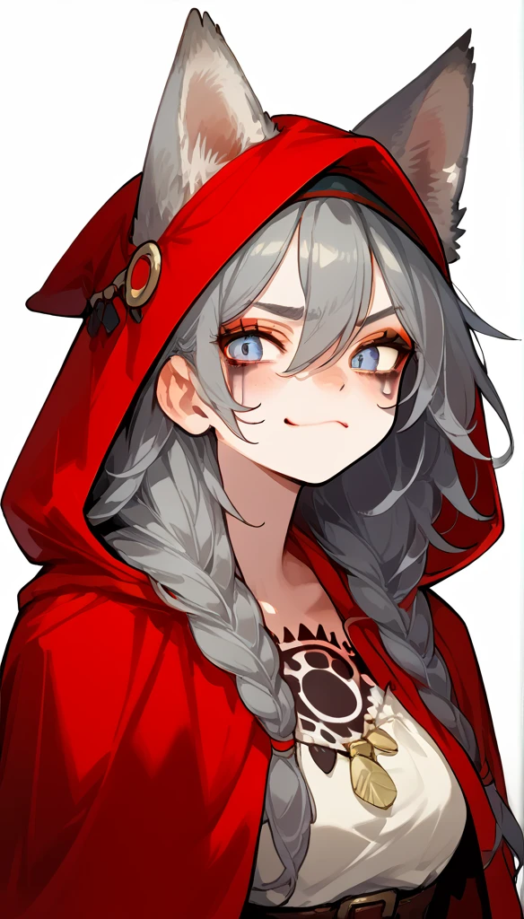 score_9, score_8_up, (clear simple background, white background, papyrus background), ((adult))
(girl:1.2), _young, lagre_breasts , smug face, Serious face expression, whore_makeup, tribal makeup, solo, (Red Riding Hood, female), (wearing wolf hide, grey colored wolf skin, wolf head cap:1.2), (fullbody, tattoos, curvey bode, cute face, focus), beautiful,