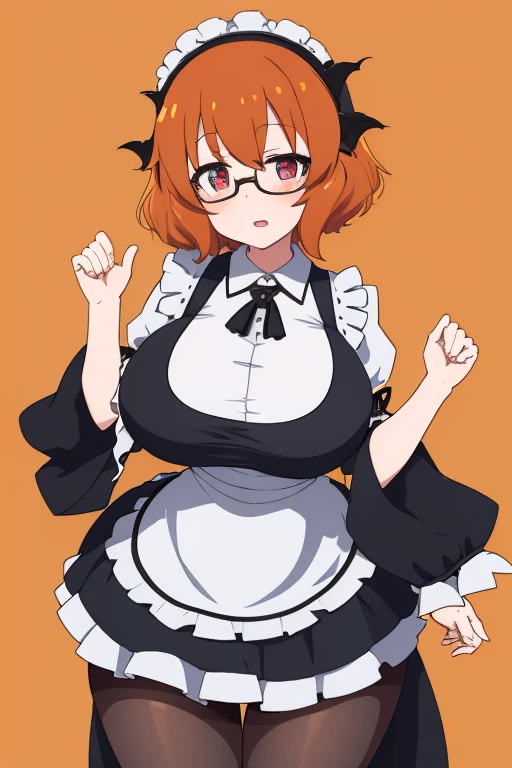 1girl, young girl with huge breasts, gothic ta, maid outfit, glasses, orange hair, aqua eyes, Ilulu (dragon maid), Yukari (girls und panzer)