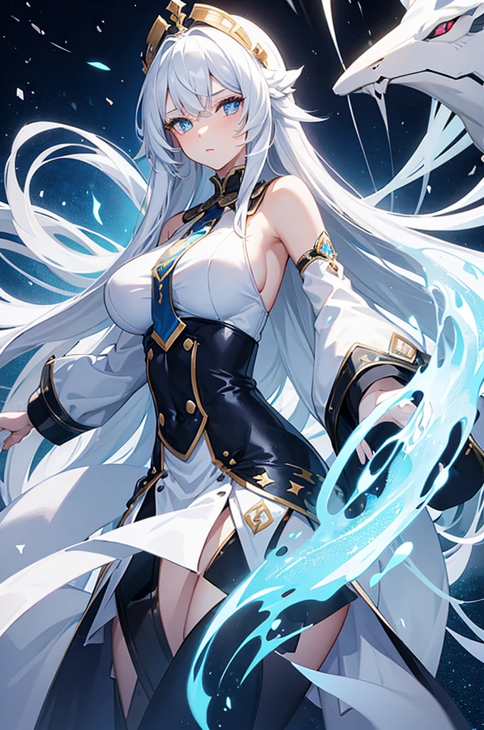A girl,White long hair,Dissemination,Blue pupils,,Big breasts,