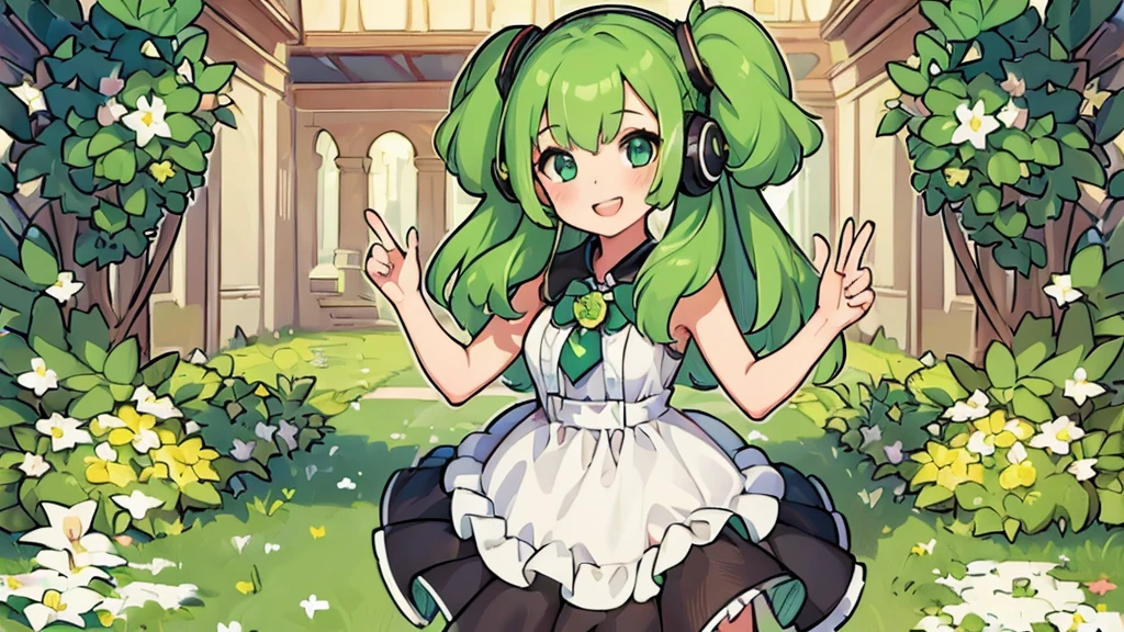 ((Highest quality, 8K, masterpiece: 1.3)), ((One girl:1.5)),Green Hair,Game Commentary,Headphones,A big smile,cute,In my room,Shortcuts,During gameplay