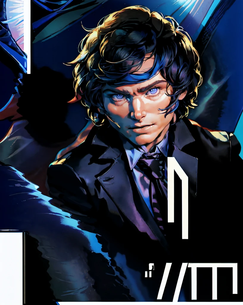 solo, Poster of Javier Milei, masterpiece, best quality, portrait of sks man , black suit and white shirt, very detailed face, high quality, serious face, evil smile,