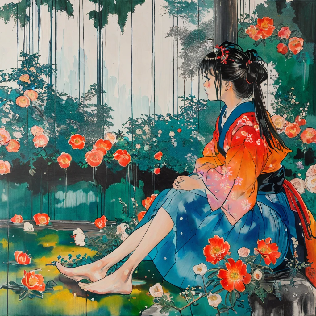 Girl holding her knees