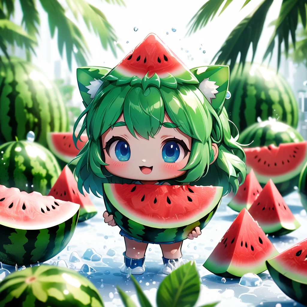 Manga style, ice cube, watermelon, Special Features, Popular market style styles and models blind boxes, Sunshine shining, Octane Rendering and Blender, super high quality, distinct features, Ultra HD and 8K resolution,Fresh hand drawn illustrations，Furry
