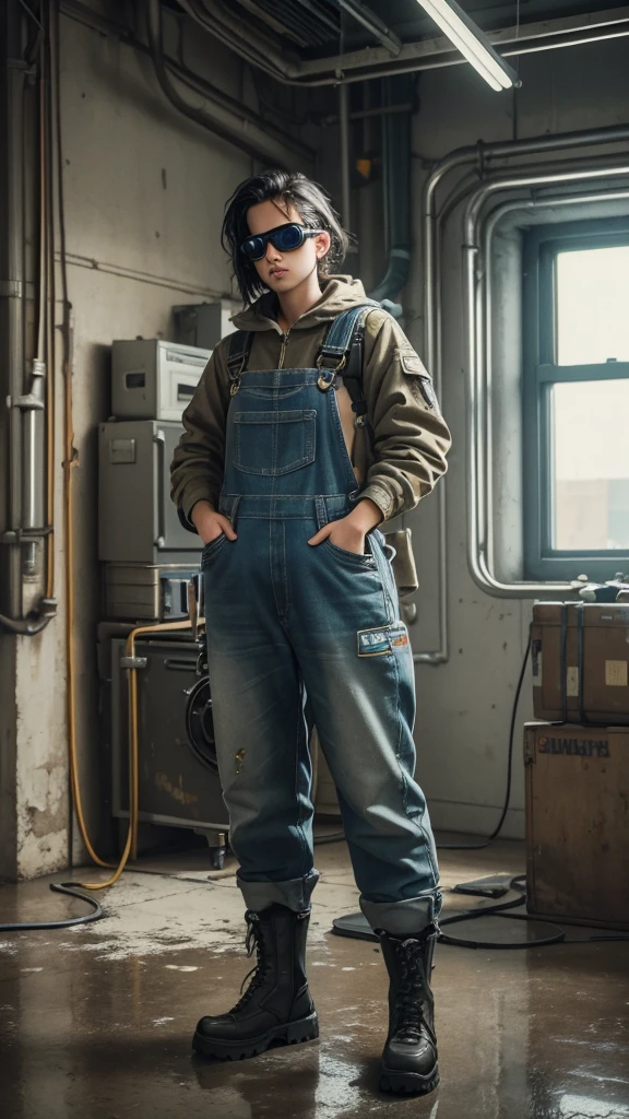 (Highest quality, 4K, masterpiece :1.3), One girl, (vaporpunk), scenery, vaporpunk room engine, Engine Repair, gear, gear, vapor, boots, Overalls, goggles, Dirty Face, Are standing, mechanical, Oil on the floor, Dirty floor