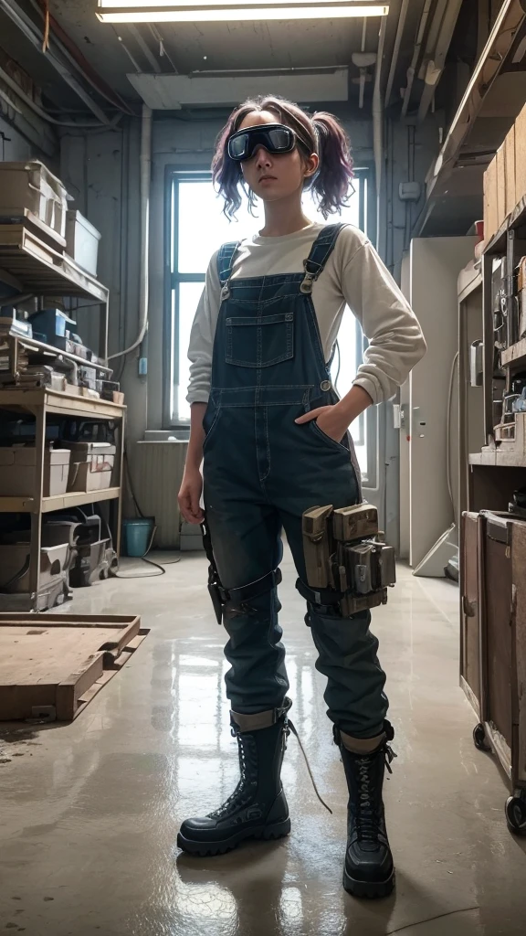 (Highest quality, 4K, masterpiece :1.3), One girl, (vaporpunk), scenery, vaporpunk room engine, Engine Repair, gear, gear, vapor, boots, Overalls, goggles, Dirty Face, Are standing, mechanical, Oil on the floor, Dirty floor