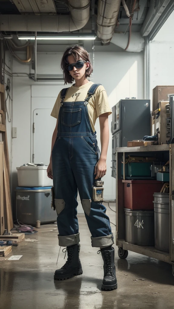 (Highest quality, 4K, masterpiece :1.3), One girl, (vaporpunk), scenery, vaporpunk room engine, Engine Repair, gear, gear, vapor, boots, Overalls, goggles, Dirty Face, Are standing, mechanical, Oil on the floor, Dirty floor