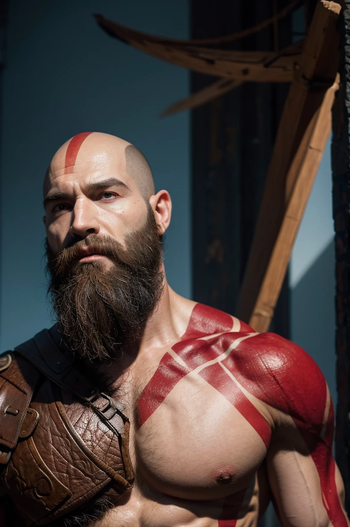god of war,tall,strong,No hair,full of beard