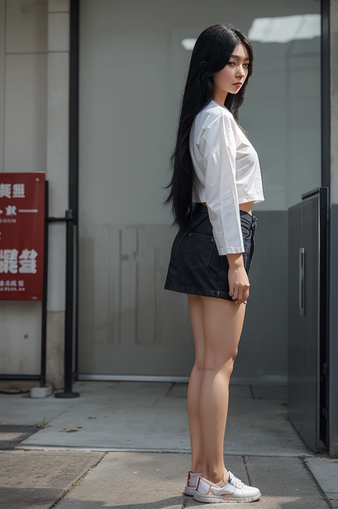 Make me character of a beauty Asian woman, wearing casual cloth, with black long hair, standing full body, left side view, right side view, front view, back view, white backgorund, hyper realistic 3d animation
