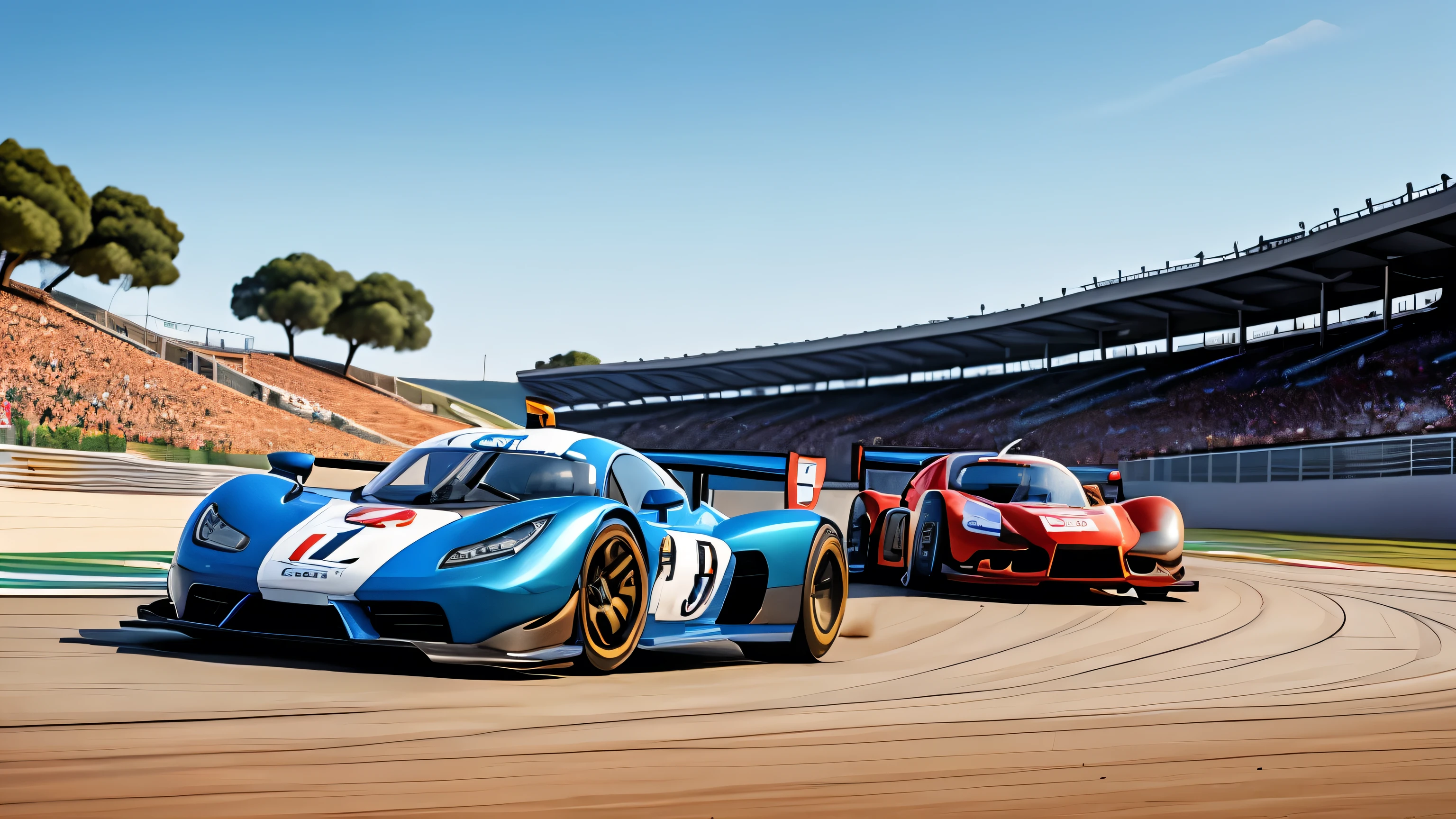 Two racing cars racing on the track