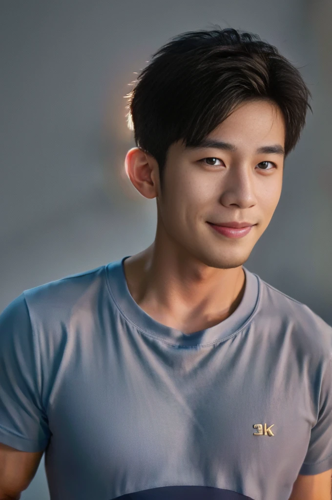 ((Highest quality, 8K, Masterpiece: 1.3))、Thailand Laos Burma Asia, Thai man, A handsome Asian rugby player with short hair, a muscular beard, and big muscles., 1A man who has、 yo、Good appearance、Beautiful nose、smile、 Detailed eyes and face、beautiful light、(studio)、high resolution、(Look at the viewer.)、Fine mouth、smile、whole body: 1.5, perfect shape: 1.3, Picture of both shoulders:1.3, Navy blue round neck t-shirt:1.5