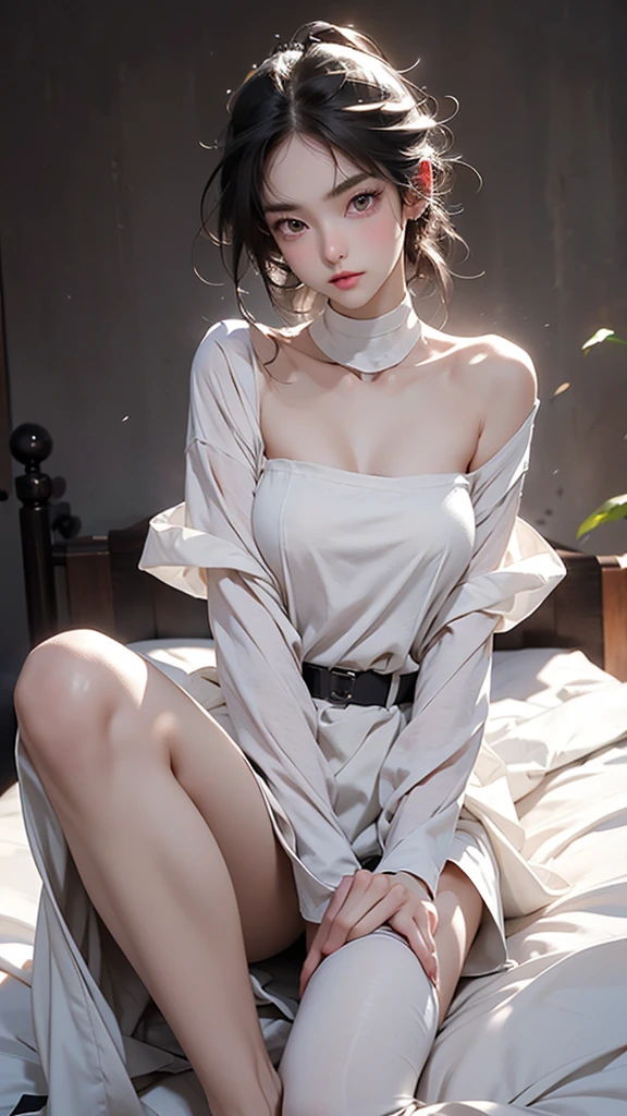 Beauty。Combat Infantry Field Uniform。Beautiful Face。big eyes，Long eyelashes。High nose bridge。Beautiful clavicle。White and tender skin，Pointed chest。Thin waist and hips。Long legs and beautiful feet。Thighs exposed。Exposed shoulders。High resolution，Professional Lighting。High Detail。.