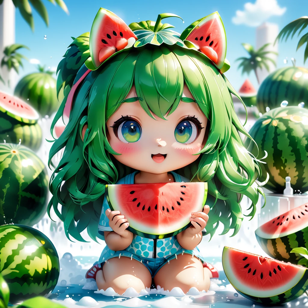 Manga style, ice cube, watermelon, Special Features, Popular market style styles and models blind boxes, Sunshine shining, Octane Rendering and Blender, super high quality, distinct features, Ultra HD and 8K resolution,Fresh hand drawn illustrations,Furry