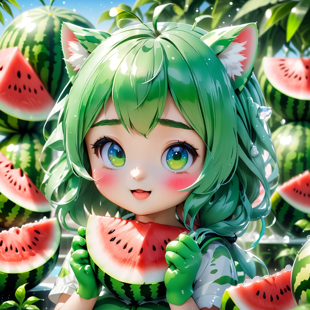 Manga style, ice cube, watermelon, Special Features, Popular market style styles and models blind boxes, Sunshine shining, Octane Rendering and Blender, super high quality, distinct features, Ultra HD and 8K resolution,Fresh hand drawn illustrations,Furry