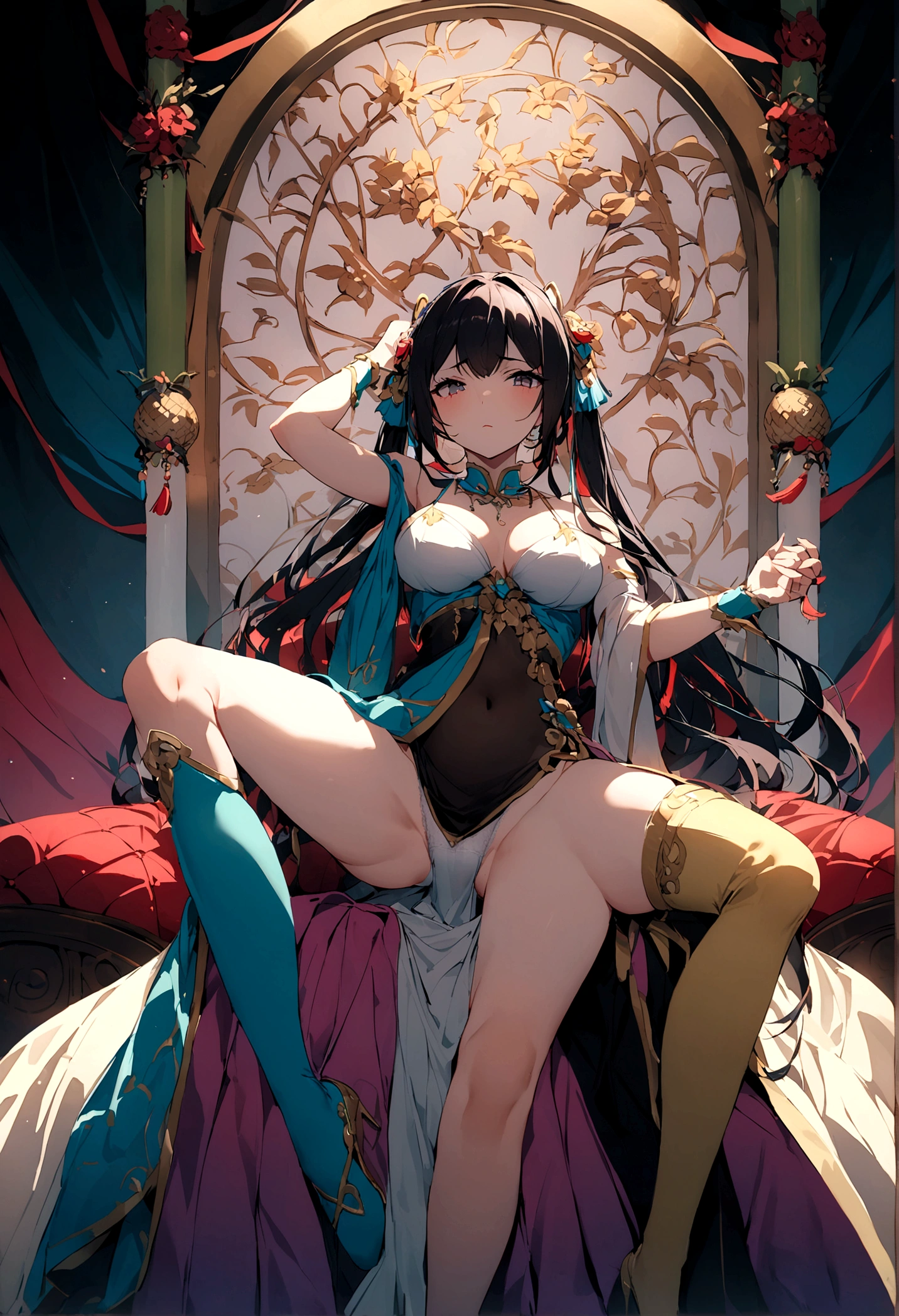 Ultimate Douluo Lan Xuanyu sexy evening dress，Lace hollow transparent camisole underwear，dark，Nervous fun，sitting posture，Lan Xuanyu women&#39;s clothing golden dragon princess，dark晚礼服高跟鞋，Frontal splits with legs apart