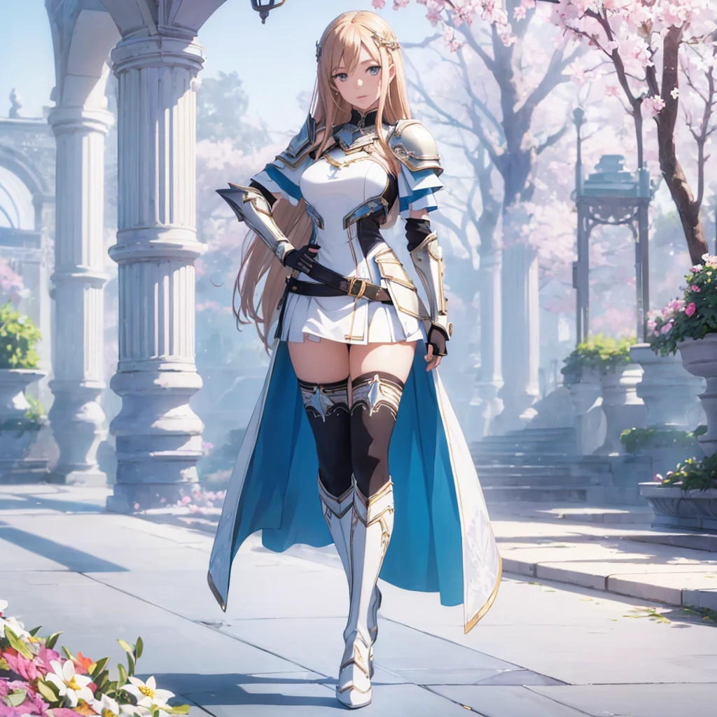 ((1girl, solo)), beautiful body, (perfect anatomy, perfect body, perfect hands, perfect legs), natural proportions, sexy body, large breasts, ((full body, full body front)), hand on hip BREAK
((extremely detailed face)), (beautiful detailed eyes:1.6), (realistic pupils, realistic iris:1), expressive eyes, looking at viewer, (clear eyes:1.3), (hyperrealistic:1.2), (detailed skin texture:1.2), smooth skin, asuna yuuki, long hair, brown hair, brown eyes, (detailed lips:1.2), (attractive lips:1.1), (glossy lips:1.1), perfect face, perfect eyes BREAK
mini dress, long sleeves, (shoulder armor:1.3), (arm guard:1.3), partially fingerless gloves, ((black thighhighs)), knee high boots, armored boots, thighs, zettai ryouiki, belt, cape BREAK
outdoors, day, (garden:1.4), flower, trees, (shade of trees:1.2) BREAK
(masterpiece:1.5), anime-style, top quality, best quality, (beautiful and aesthetic:1.2), (ultra detail:1.5), Ultra-detailed depiction, Ultra-precise depiction, extremely detailed 8k illustration, high resolution, (highly detailed shading:1.2), (realistic lighting:1.4), perfect lighting, vibrant colors, dynamic tones, striking hues, 8k, absurd resolution, perfect shadows, hdr, UHD, ambient lighting, realistic, ultra-realistic, photo realistic, highly detailed, rich detail, luminous colors, fine texture, intricate design, professional illustration, (soft light:1.2), (illustration:0.7)