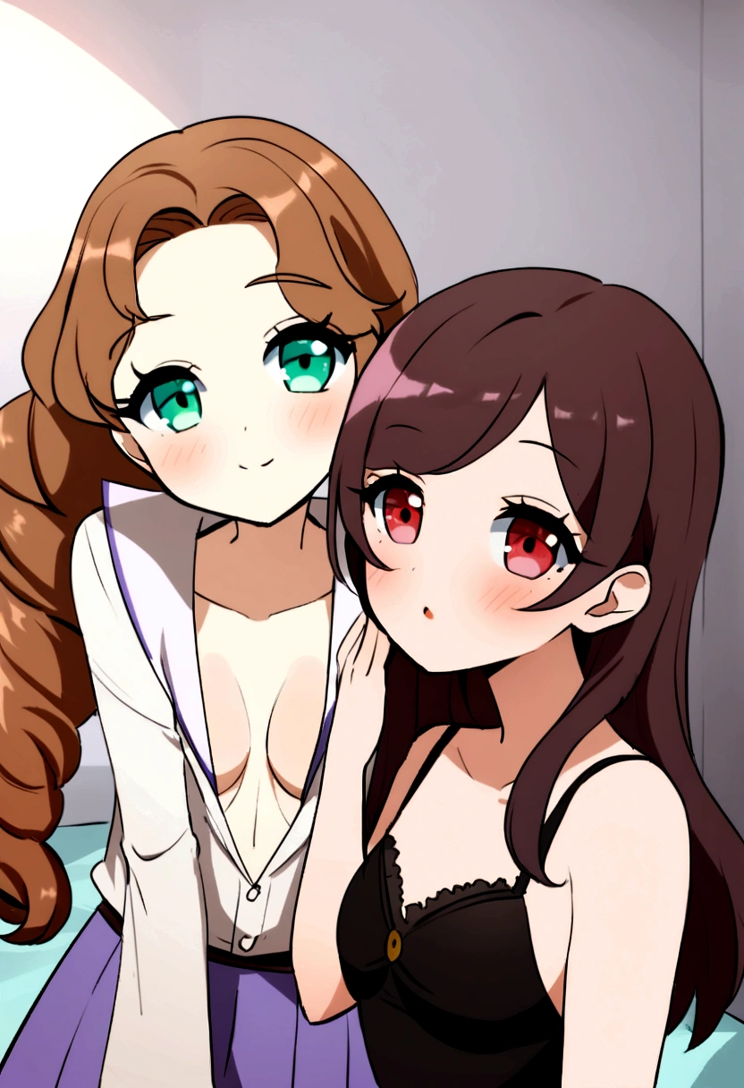 arafed avec débardeur et culotte assortis, fille sexy aux yeux marrons, portrait sophie mudd, cheveux bruns et grands yeux, selfie d'une jeune fille, yeux de la chambre, violette myers, sans maquillage, maquillage naturel, regarder directement la caméra, visage avec artgram, maquillage subtil, Superbe photo de tout le corps, dans la chambre, clivage