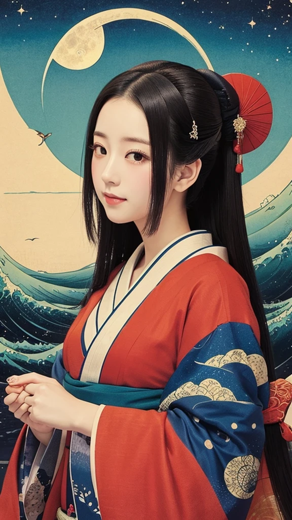 masterpiece,best quality,cute ukiyo-e,moon