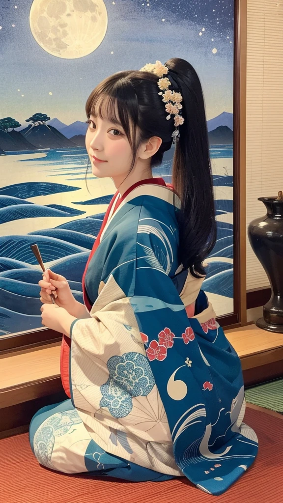 masterpiece,best quality,cute ukiyo-e,moon
