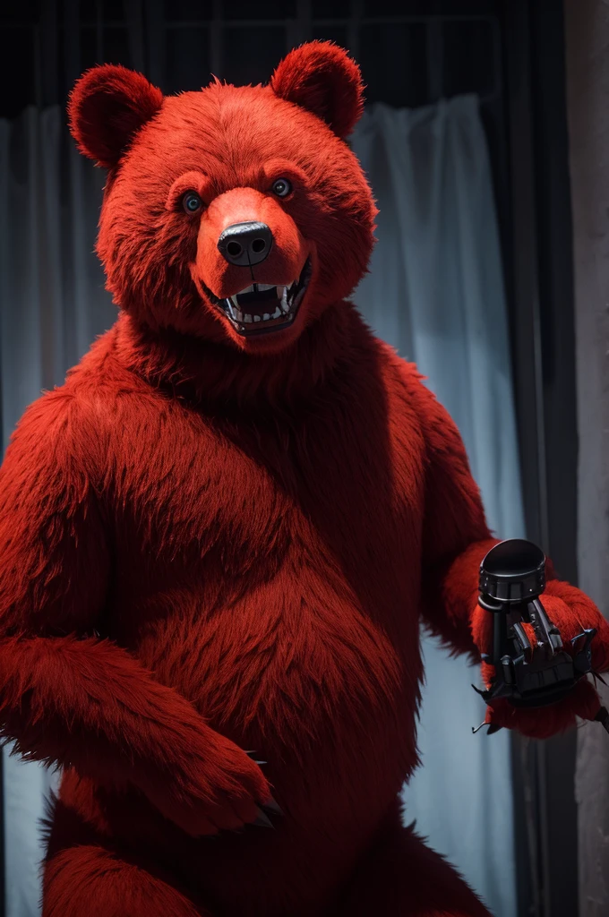 A scary animatronic red bear