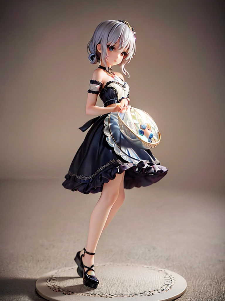 Masterpieces, Miniature of a figure of early 20's Russian girl with aschgray colored hair, head to toe full body,inside a parfum glass sphere, photo studio, The face is precise((must))