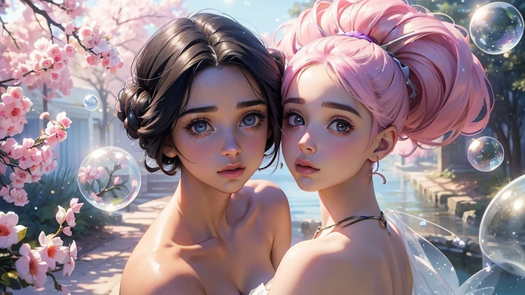 ((masterpiece)). This work is wonderful, dream-like、Fantastic, Soft pink watercolor shades with candy accents. Generate and explore delicate and understated fairies (A colorful bubble gum world in pastel colors). Her sweet face is extremely detailed and realistic with elegant features and a fierce expression, And it becomes ((((Naomi Scott)))). Mature characteristics and stunning, Extremely realistic eyes. Her eyes are important、Be realistic, Very detailed, And it&#39;s beautiful. High resolution and detail, Include many details like stars, Milky Way, Colorful bubbles, Colorful petals, And a lot of energy and emotion! Stars and colorful bubblegum bubbles are important! Include fantasy details, Enhanced Details, iris, Colorful sparkling wind, And pollen. Pay special attention to her face、Make sure it&#39;s beautiful and realistic in detail。. The image should be dream-like、Fantastic.8K, Complex, elegant, Very detailed, Majestic, Digital photography