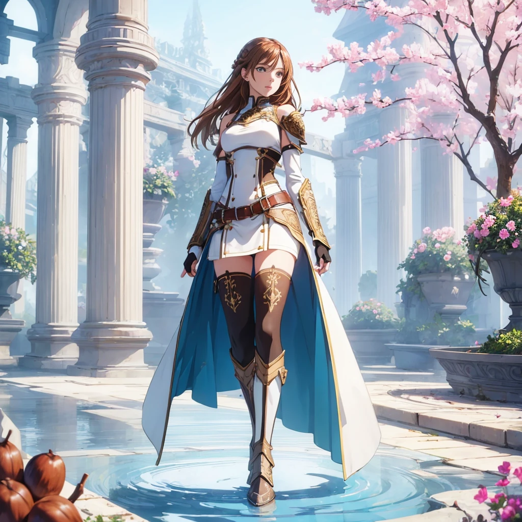 ((1girl, solo)), beautiful body, (perfect anatomy, perfect body, perfect hands, perfect legs), natural proportions, sexy body, large breasts, ((full body, full body front)), hand on hip BREAK
((extremely detailed face)), (beautiful detailed eyes:1.6), (realistic pupils, realistic iris:1), expressive eyes, looking at viewer, (clear eyes:1.3), (hyperrealistic:1.2), (detailed skin texture:1.2), smooth skin, asuna yuuki, (chestnut brown hair:1.5), (brown eyes), long hair, braid, bangs, (detailed lips:1.3), (attractive lips:1.1), (glossy lips:1.1), perfect face, perfect eyes BREAK
mini dress, long sleeves, (shoulder armor:1.3), (arm guard:1.3), partially fingerless gloves, ((black thighhighs)), knee high boots, armored boots, thighs, zettai ryouiki, belt, cape BREAK
outdoors, day, (garden:1.4), flower, trees, (shade of trees:1.2) BREAK
(masterpiece:1.5), anime-style, top quality, best quality, (beautiful and aesthetic:1.2), (ultra detail:1.5), Ultra-detailed depiction, Ultra-precise depiction, extremely detailed 8k illustration, high resolution, (highly detailed shading:1.2), (realistic lighting:1.4), perfect lighting, vibrant colors, dynamic tones, striking hues, 8k, absurd resolution, perfect shadows, hdr, UHD, ambient lighting, realistic, ultra-realistic, photo realistic, highly detailed, rich detail, luminous colors, fine texture, intricate design, professional illustration, (soft light:1.2), (illustration:0.7)