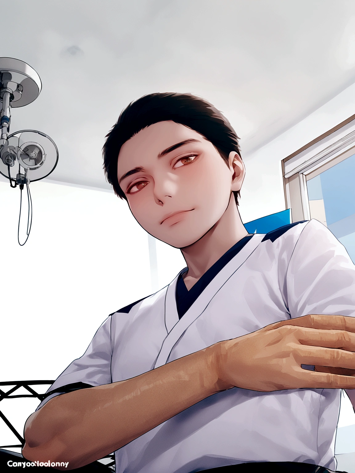Create a robotic doctor caring for a patient with his Bionic glasses