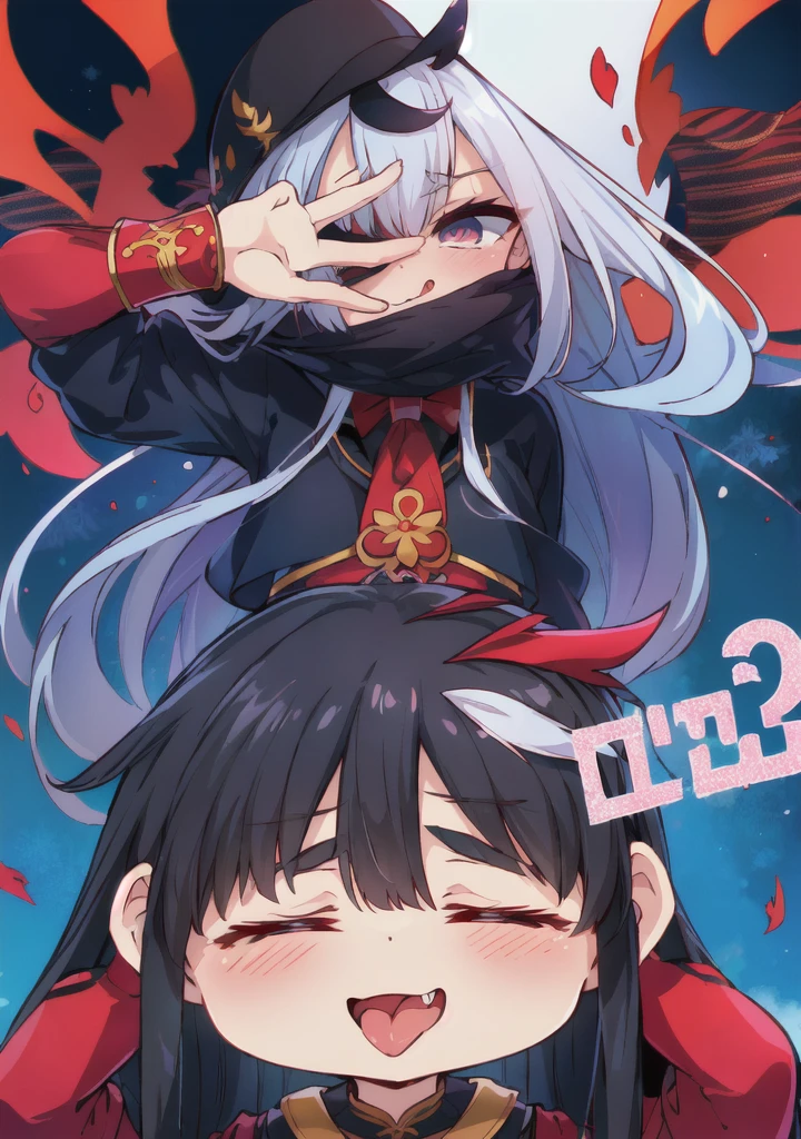(((Characteristic clothing))),(((high quality))),Unshaven, Cloudy eyes,Anime Style,Long Tongue,Sticking out tongue,Obscene lines,Fallen into evil,Sexual,clumsy smile,((Unshavenの髪)),((((Long hair that covers the eyes)))),transformation,Long Hair,Attention to detail,sexy,Functional