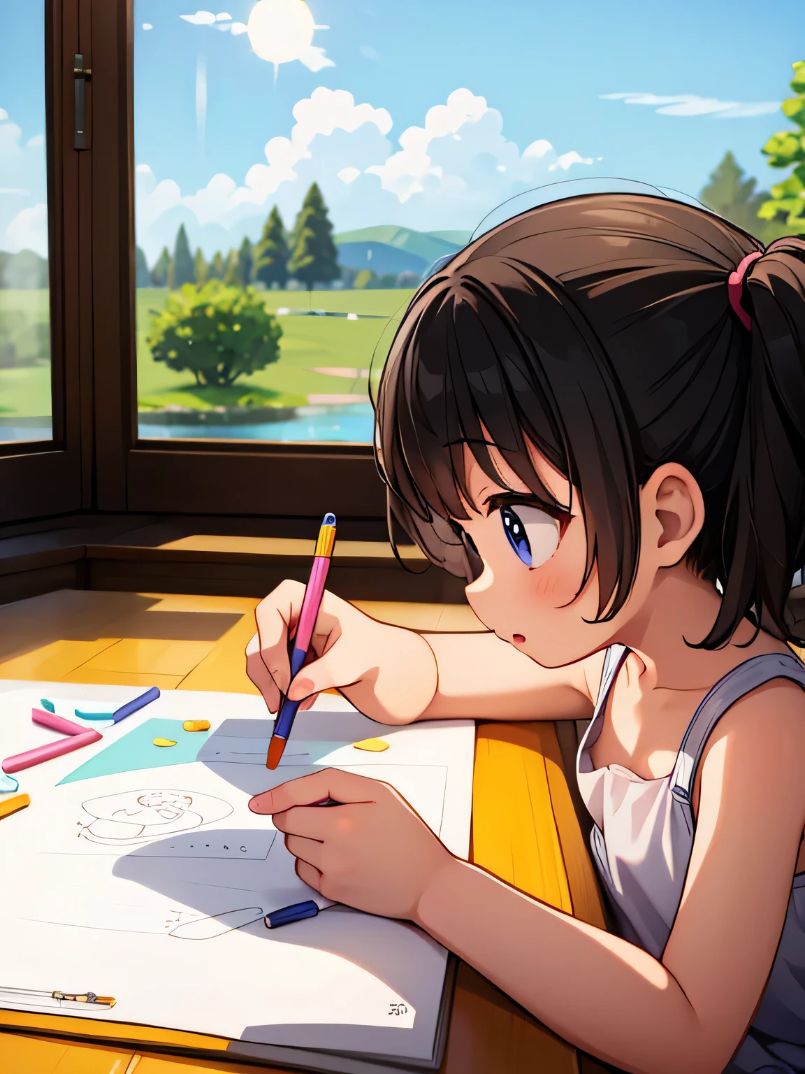 masterpiece, ((Children's doodles)), girl, animal, sun,