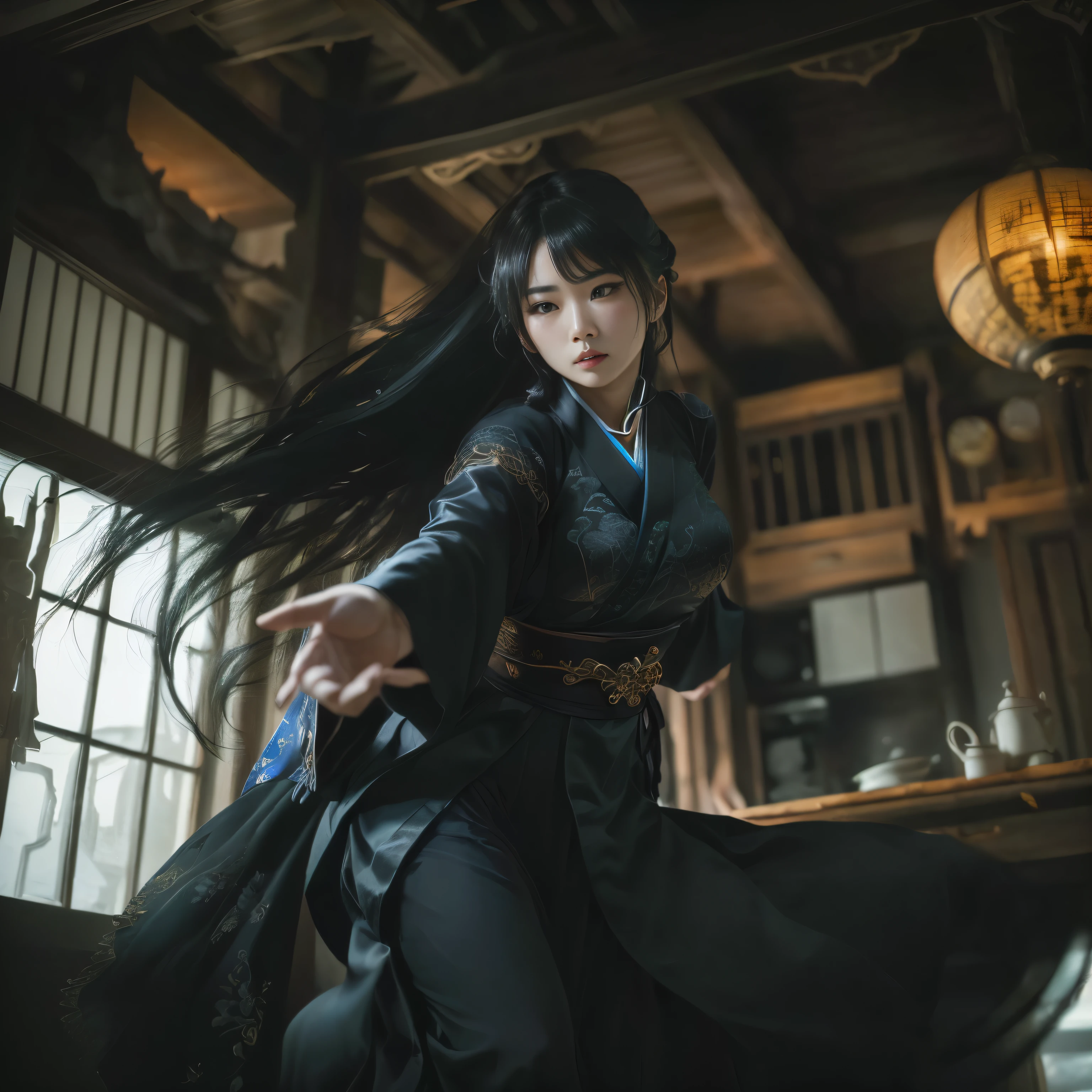 Arabian woman in black dress dancing in the room, Super villain IU Lee Ji-eun, Live-action movie stills, Japanese live-action films, Cinematic. Ren Jun, A scene from a live-action movie, Fantasy movie stills, Full body martial arts, Hanfu, Works inspired by Kano Hogai