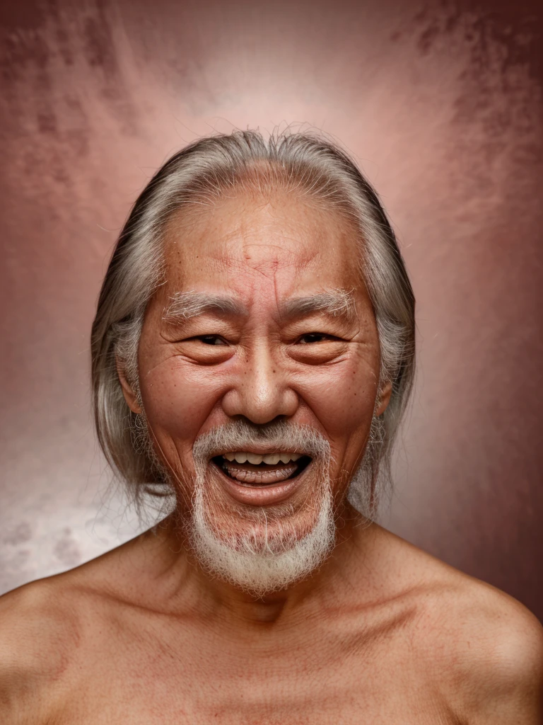 Senior man、Japanese、Upper body naked、Covering nose with hand、Red face、Open your mouth、Highest quality、High resolution