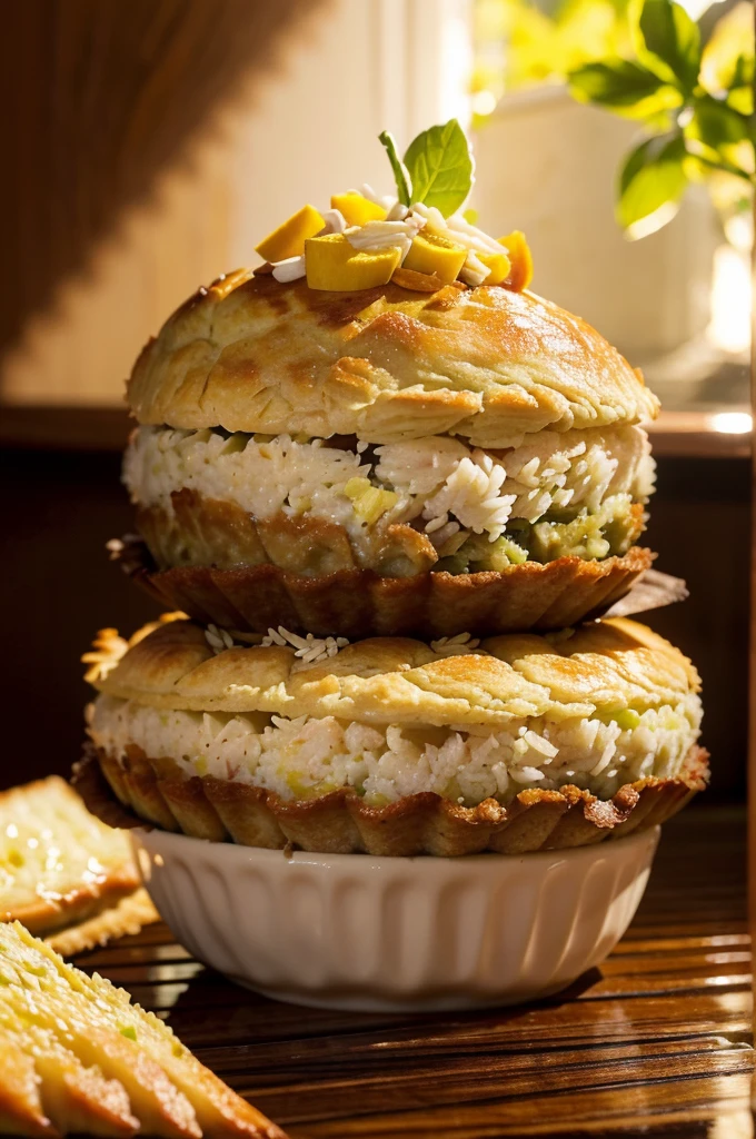 photorealistic,น่องไก่ทอดrealistically,Evening rice tart,Put on the table,Looks delicious,Very delicious,Have lunch,realistically,sharp.