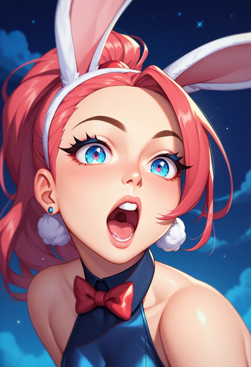 woman,Pergolado,, venue,night,(((Bunny girl))),open mouth smie、surprised face, nua pernas abertas para cima 