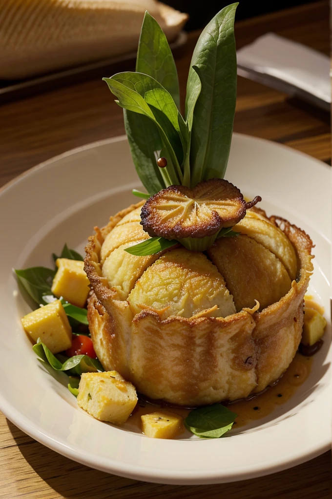 photorealistic,น่องไกrealistically,frying,Place in a dish.,Eat in the evening,Put on the table,Looks delicious,Very delicious,Have lunch,realistically,sharp.