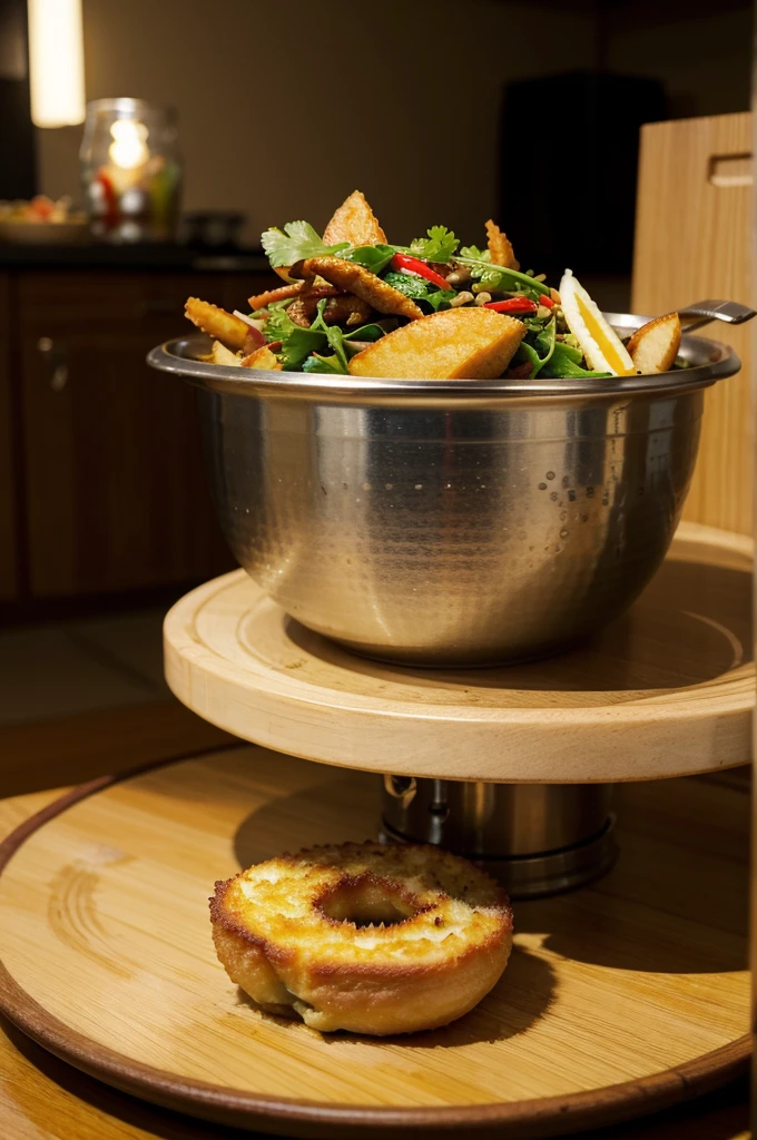 photorealistic,น่องไกrealistically,frying,Place in a dish.,Eat in the evening,Put on the table,Looks delicious,Very delicious,Have lunch,realistically,sharp.
