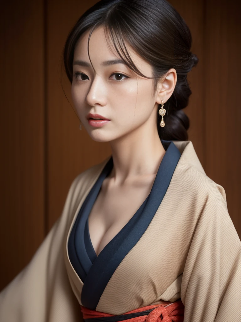 (masterpiece:1.2), ultra detailed, ultra high res, (realistic, photo realistic:1.37), high detail RAW color photo, professional photograph, an extremely delicate and beautiful, extremely detailed, finely detail, huge file size, extremely detailed beautiful girl, extremely detailed face, extremely detailed eyes, extremely detailed skin, extremely detailed nose, extremely detailed mouth, perfect anatomy, highly detailed background, (a famous actress of Japan:1.2), (gal:1.1), Dynamic lighting, full body, (kimono:1.3), bare shoulders, (dynamic pose:1.4),