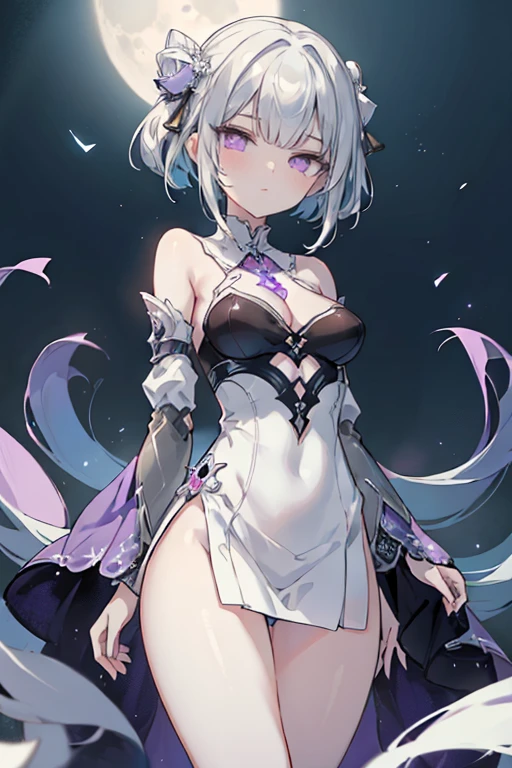 1girl, アニメ, cute girl, blank background, white background, fantasy, detailed fantasy dress with highlights, beautiful face, beautiful eyes, dark colors, black hair with multicolor streaks, red eye with different color pupil in eye, multicolor eye, medium breasts, slight cleavage, beautiful skin, cute, breast curtains, extremely delicate and beautiful, (beautiful detailed face:1.0), (detailed deep eyes), symmetrical breasts, deep eyes, shiny skin, portrait, slender waist, hips wider than shoulders, thighs, expressionless, young girl, luminous eyes, adorable,(Kpop idol),(aegyo sal:1),(Platinum blonde hair:1),((puffy eye)),Black panty,sexy posture,Superskirt, Ultra-high resolution,Black collar,slim figure, Abdominal y tattoo, womb tattoo,Tight-fitting leg ring,y tattoo on half-body,Bare skin, Armored hand,Hidden fingertips,Hand covered,Arm covered,Fist covered,{{beautiful detailed fingers}}, tufts of hair, moderate beautiful breast:1.0,(masterpiece:1.2), best quality, high-res, HDR, perfect face, intricate armor, delicate blue filigree, intricate filigree, red metalic parts, detailed part, dynamic pose, dynamic lights, cute face, neutral expression, shuimobysim, lotus, Hanfu, maxi skirt, dress conservatively 1girl, 独奏, long blue hair, standing, One lady,ars,((White hair) ,(Shiny purple bodysuit with microskirt),((Fantasy, Moon Night)), gradient_eyes,
