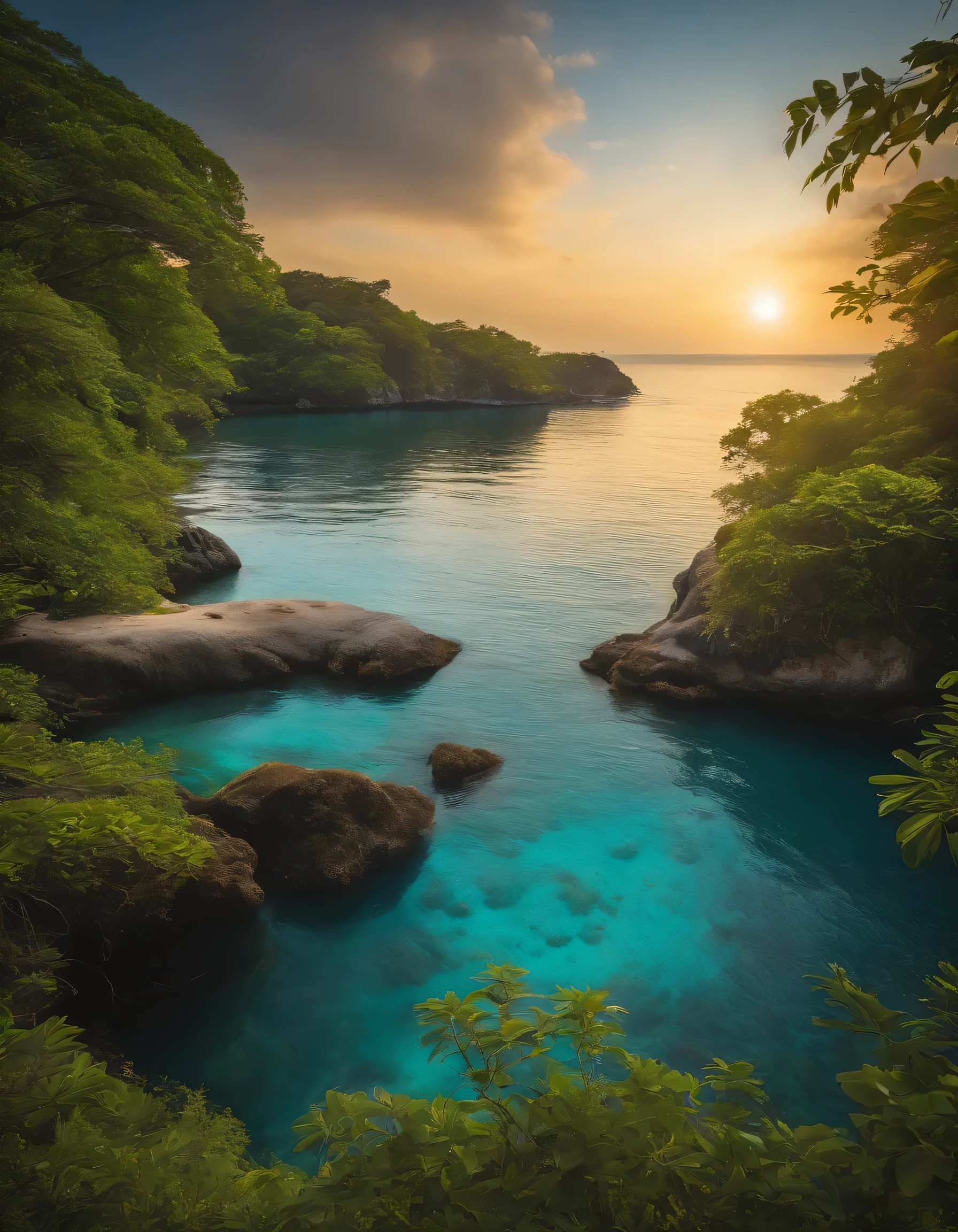 There is an uninhabited island nearby, rich in nature, and the water is so clear you can see the fish.
