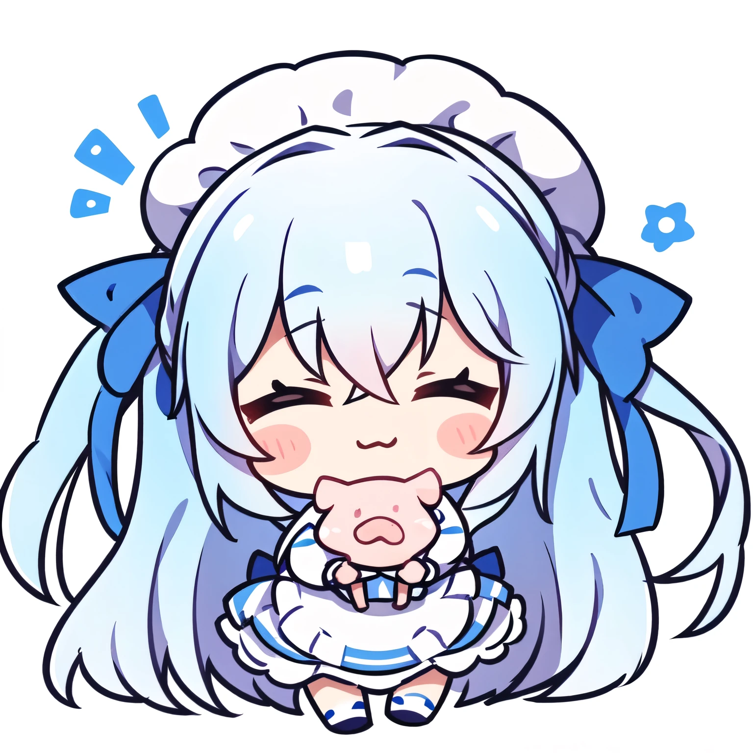 masterpiece,best quality,girl,Long hair,Pig head,Messy hair,Blue and White Ombre Hair,White background,narcissistic,Close your eyes,Hands on face,详细的girl头像,Third view,9 emoticons,Profile,side view,Three-quarters composition,Open your mouth,Talking to Myself