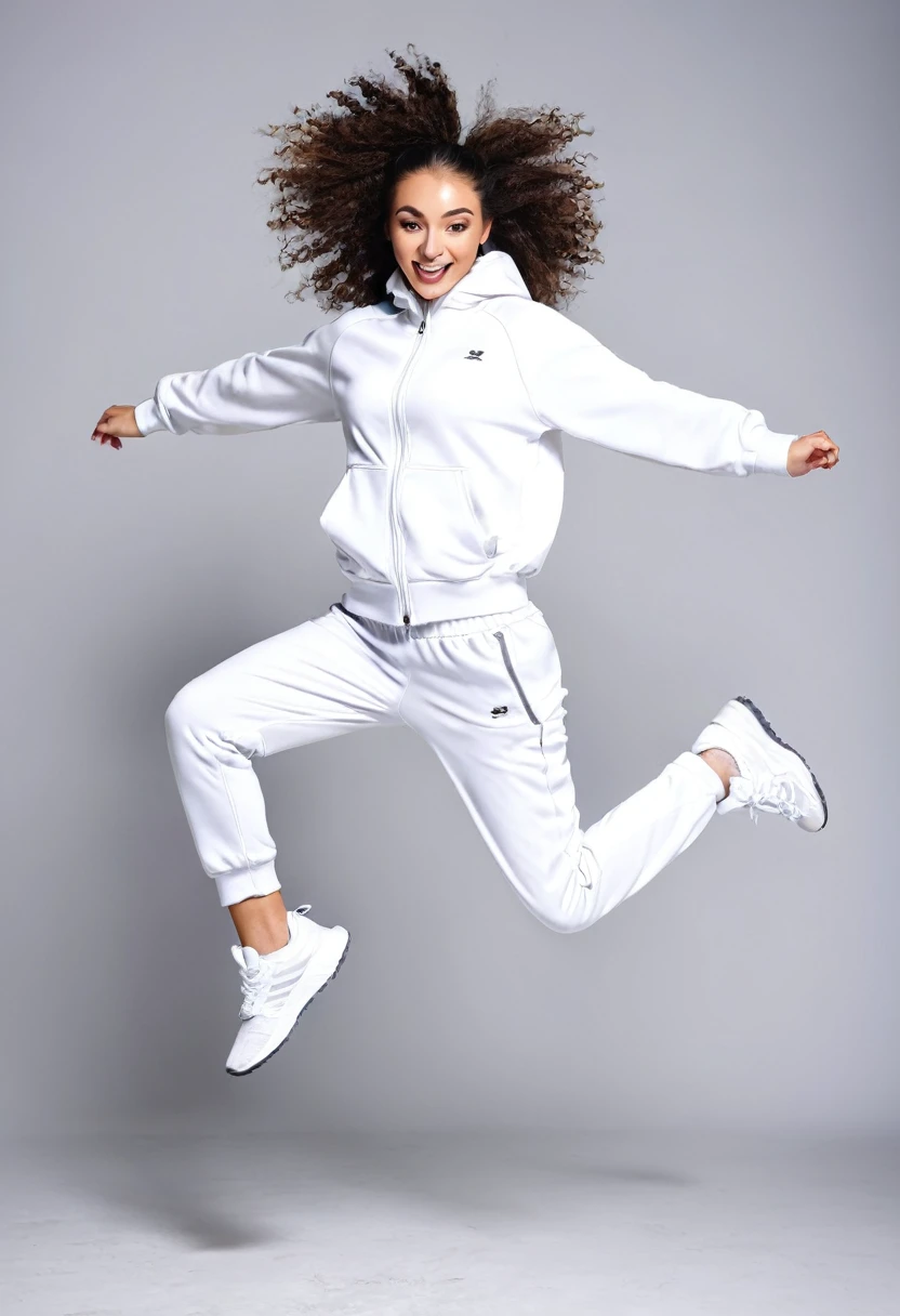 girl in a tracksuit jumping