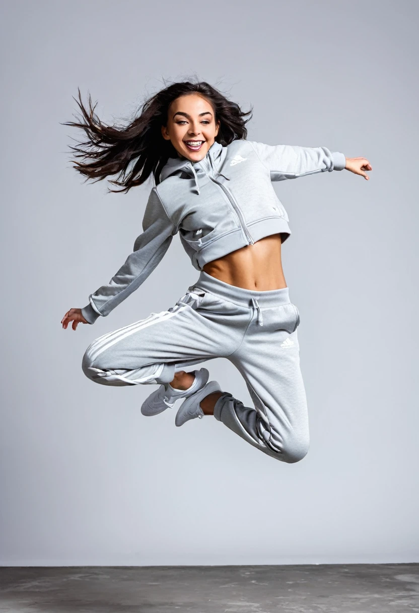 girl in a tracksuit jumping