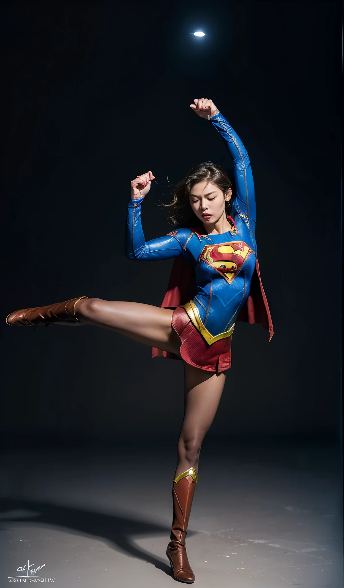 No background、(((Supergirl Costumeを着用する)))、(((Detailed drawing of hands and fingers)))、(((Always close your eyes)))、He always looks like he&#39;s in pain、Always close your eyes、Keep your arms up at all times、Always with your arms in the air、(((Beautiful legs in black tights.)))、(((Stretch your legs、expensive、あなたのsufferingを合法的に表現する)))、((((Make the most of your original images)))、(((Supergirl Costume)))、(((Beautiful short bob hair)))、(((suffering)))、(((Black tights legs、Wear red boots)))、((Best image quality、8K))、((Highest quality、8K、masterpiece:1.3))、(((Preserve background )))、Sharp focus:1.2、Beautiful woman with perfect figure:1.4、Slim Abs:1.2、Wet body:1.5、Highly detailed face and skin texture、8K