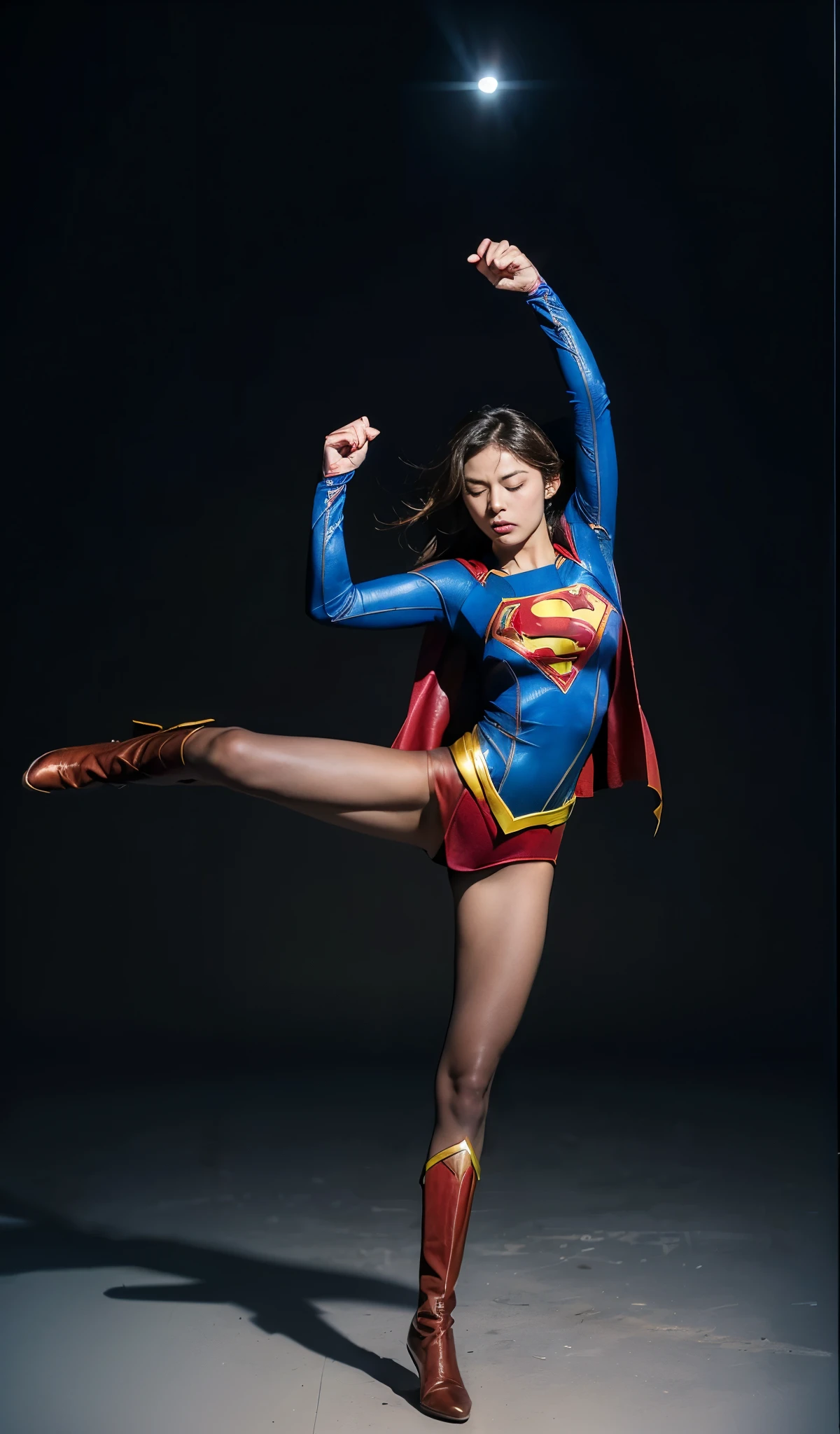 No background、(((Supergirl Costumeを着用する)))、(((Detailed drawing of hands and fingers)))、(((Always close your eyes)))、He always looks like he's in pain、Always close your eyes、Keep your arms up at all times、Always with your arms in the air、(((Beautiful legs in black tights.)))、(((Stretch your legs、expensive、あなたのsufferingを合法的に表現する)))、((((Make the most of your original images)))、(((Supergirl Costume)))、(((Beautiful short bob hair)))、(((suffering)))、(((Black tights legs、Wear red boots)))、((Best image quality、8K))、((Highest quality、8K、masterpiece:1.3))、(((Preserve background )))、Sharp focus:1.2、Beautiful woman with perfect figure:1.4、Slim Abs:1.2、Wet body:1.5、Highly detailed face and skin texture、8K