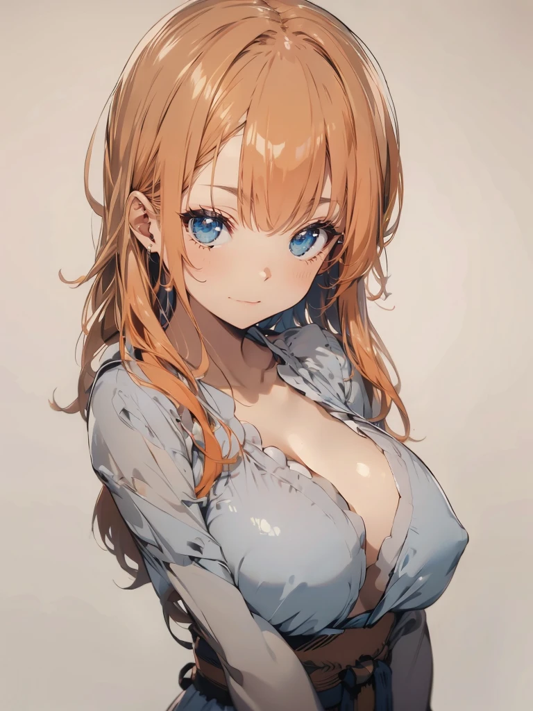 One angel wearing a yukata after a hot spring bath(:1.5)(Small body) (Orange Hair:1.5)(eyelash:1.2) (Mid-length hair:1.4), (Blue eyes)(Big Breasts:1.3)High Contrast