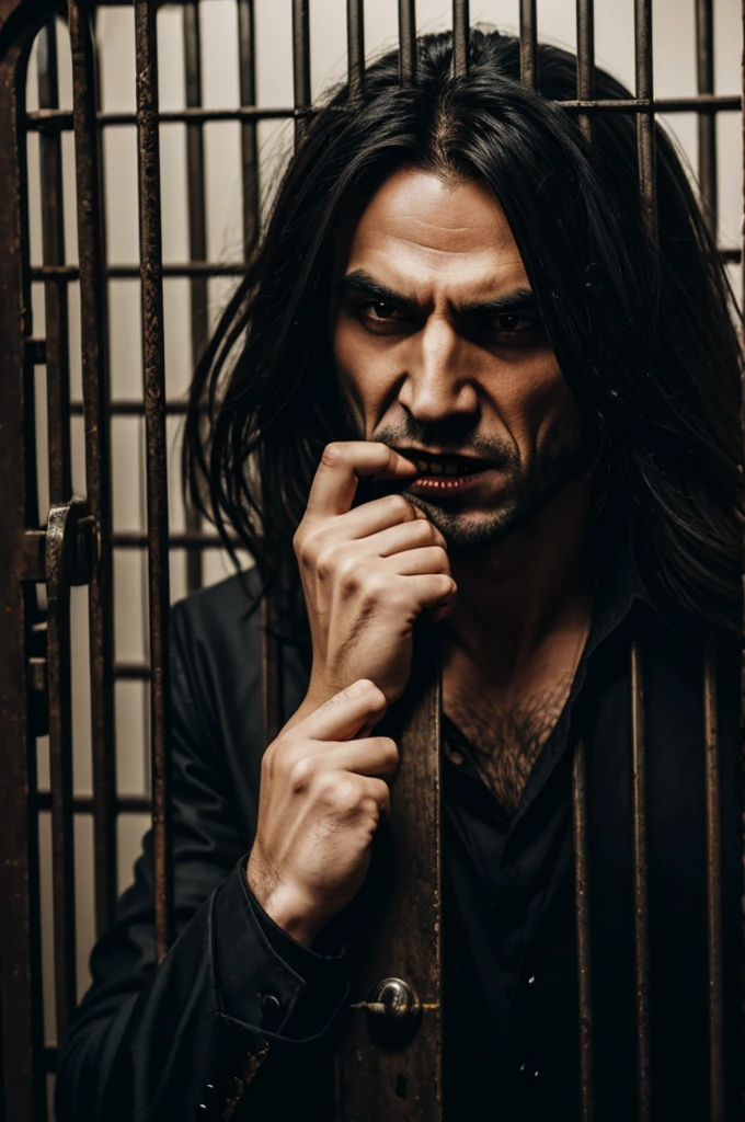 Vampire with a muzzle in a cage