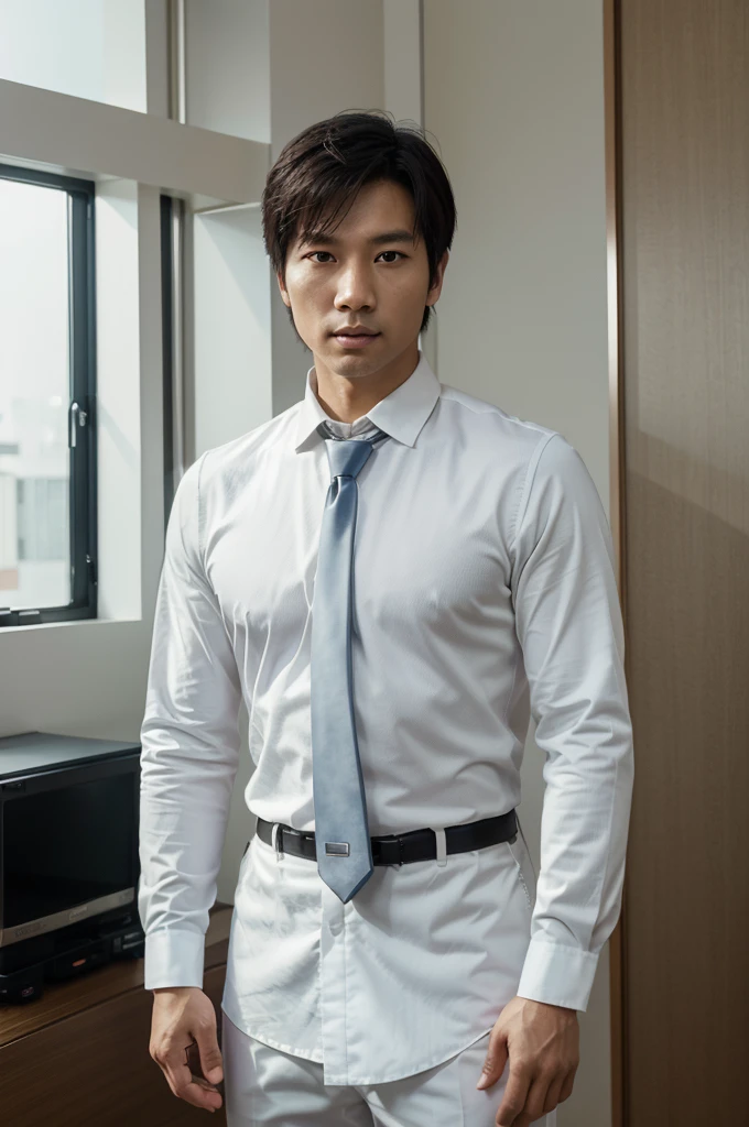 Asian people,30 years old,fit,long sleeve shirt,white,Tie, The body looks great.,
handsome,cool,soft light, Masterpiece, best quality, 8K, dslr, Film texture,Fujifilm XT3 photorealism by midjourney and greg rutkowski