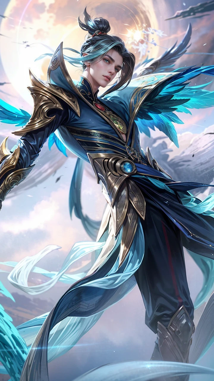 Best quality, masterpiece, detailed skin texture, detailed clothes texture, detailed face, super detail, 8k, intricate detail, 1 boy, The color doesn't change, Muscle guy, 1 guy, green eyes, a close up of a person holding a green light, stanley artgerm lau, by Yang J, inspired by Huang Shen, portrait of fin wildcloak, skinny male fantasy alchemist, astri lohne, heise jinyao, mohrbacher, amazing portrait of viego, stanely artgerm, by ruan jia and stanley artgerm.